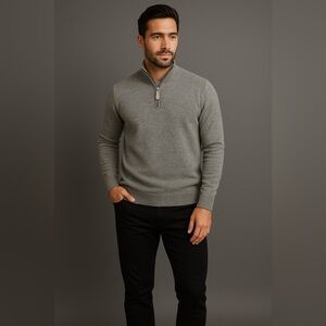 Vineyard Vines Men’s 1/4 Zip Pullover Sweater – Cotton Cashmere. Solid Gray M